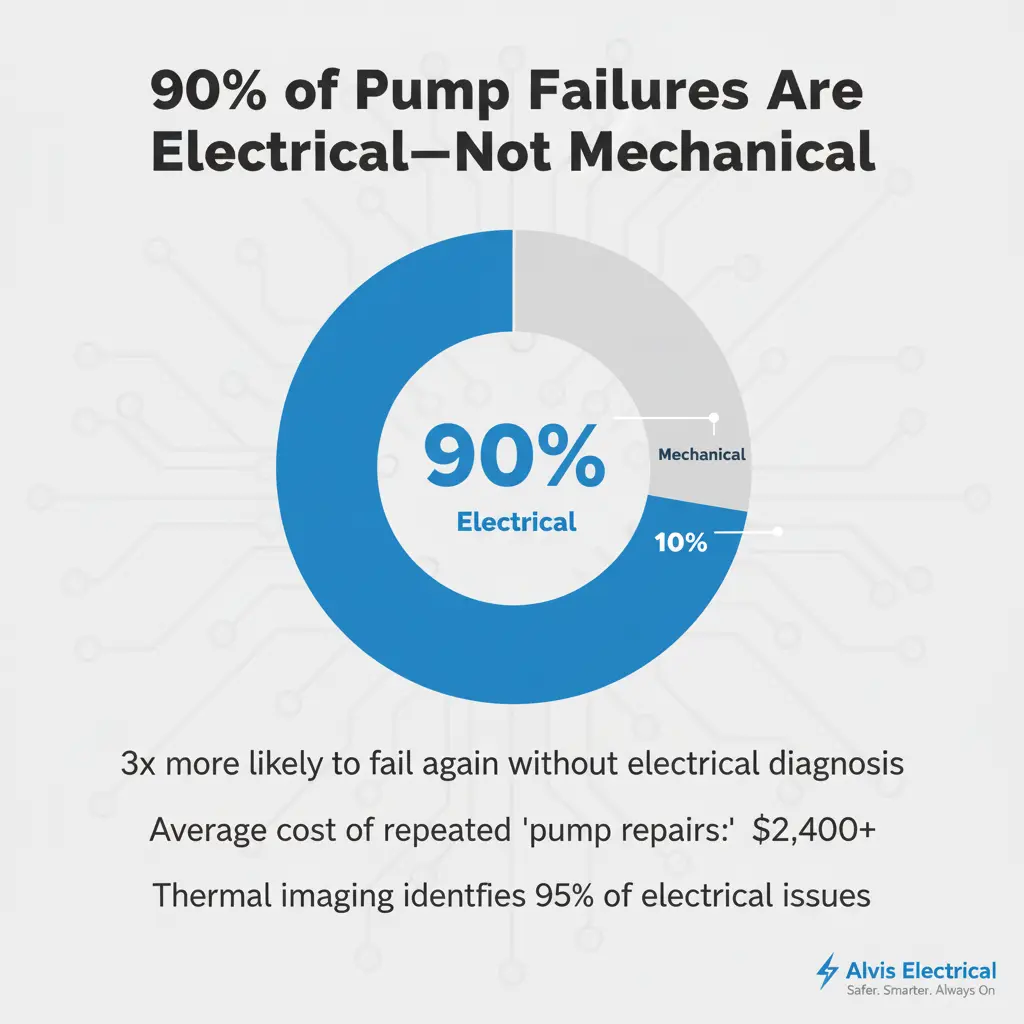 90% of pump failures are electrical not mechanical - infographic with supporting statistics